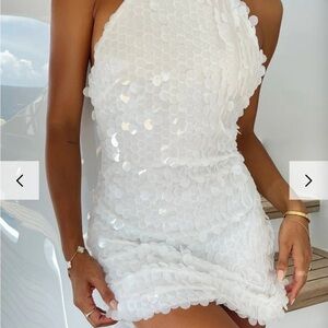 12th Tribe White Sequin One Shoulder Dress